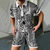 Erkeklerin Trailtsits Yaz Erkekler Artı Boyut Aktif Giyim Kısa Kollu Metal Zip Gömlek ve Şort Set Gündelik Sokak Giyim 2 Parça Setmen'in Men'sm