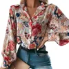 Kadınlar bluz gömlekleri polyester moda çiçek desen şifon gömlek yumuşak kadınlar sonbahar için en iyi hafif
