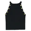 고품질 2022 여름 New Hollow Out Womens Tank Tops 얇은 니트 소매 소매 탑 섹시한 탑 황금색 버튼 카미솔 여성 의류