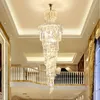 Design Large Decorative High Ceilings Living Room Chrome Pendant Lamp Spiral Stair Lng Modern Luxury Crystal Chandelier