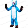 Halloween blauer langhaariger Husky-Hund-Maskottchen-Kostüm, Top-Qualität, Zeichentrickfigur, Karneval, Unisex, Erwachsene, Größe, Weihnachten, Geburtstag, Party, ausgefallenes Outfit