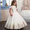 Vestidos de niña Manga de cuerno Champán y encaje blanco Primera comunión para niña Niños Vestido de niñas de flores Fiesta Bodas de Pascua