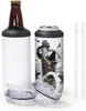 16OZ Sublimation Can Cooler Tumblers Blanks 4-in-1 Can Insulator Adapter with Leack-Proof Lid & Plastic Straw, Stainless