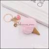 Key Rings Ice Cream Keychain Cute Bag Cartoon Imitation Rex Rabbit Fur Plush Pendant Cone Car Hair Ball Accessories Keycha Bdejewelry Dhh2A