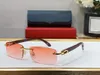 Luxus-Designer-Sonnenbrille für Damen, Herren, Gold, Silber, Metall, Holzrahmen, Schwarz, Rot, Blau, klare Linse, randlos, quadratische Sonnenbrille, C-Dekoration