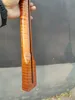 AAA Tiger Flame Maple Guitar Neck 21fret 25.5 polegadas embutidas de ponto de pérola amarela escura