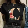 Camiseta feminina Fashion Flower Letter Print Black feminino LOPA LOW MANAGEM HARAJUKU MULHERM WHILL DOME