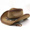 Lutning cowboy stråhattar sommar män kvinnor bred brim jazz hatt unisex andas strand vintage manliga damer fedora hatt