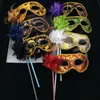 Venezianische Maskerade Halbgesichtsmaske auf Stock mit Blume Weihnachten Halloween Party Sexy Karneval Prom Masken XBJK2207