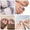 Falska naglar lila tå sommar enkel bärning av nagelkonstmönster avtagbara klistermärken 24 stycken med lim för flickor fullt omslag Prud22