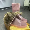 Najwyższej Jakości Kobiety Buty zimowe Buty śniegowe Futro Suede Skórzane Botki Zimowe Ciepłe Kolee High Martin Buty Płaskie Buty Duży Rozmiar No16