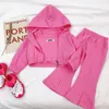 Autumn Girls Baby Fashion Clothing Sets Kids Sportpakken Splited Flared Pants Hooded Jacket 3pcs Outfits Winter Princess Knitwear 220425