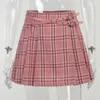 Skirts Preppy Style Pink Plaid Pleated Skirt With Sashes E-girl Punk Lolita JK High Waist Mini Women Mall Goth Streetwear