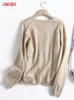 Mulheres Tanga Torce o suéter de malha de lã Jumper V pescoço feminino Elegante Pullovers de tamanho grande Chic Tops 6d110 220810