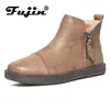 Fujin printemps en cuir véritable vache femmes bottines imperméable sans lacet Super confortable chaussons automne hiver chaussures Non 220813