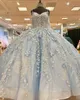 Robe de Quinceanera bouffante à paillettes scintillantes, avec nœud, robe Basque pour 16 ans, longue robe de bal, robe de bal à lacets, lilas, bleu glacé, Spaghetti, 2022