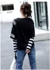 Spring Autumn fashion loose tops for women Fake two pieces patchwork stripe long sleeve letter print big size t-shirts female 220402