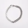 Cadeias de cadeias colar masculino de aço inoxidável Hip Hop Real Half Pearl Chain Link Chain Wholesale Jóias personalizadas Godl22