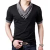 Plus Size Summer Mens TShirts Fashion Slim Short Sleeve Patchwork V Neck Cotton Black T Shirt Men Button Tops & Tees D220611