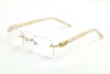 Green Buffalo Horn Glasses Designer Solglasögon för män Kvinnor Rimless Fashion Sporst Gold Metal White Peach Heart Frames Eyewear L216P