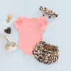 0225 Lioraitiin 024m Baby Girls Day Tops and Shorts Letter Letter Leather Short Romper Leopard Pants 220602