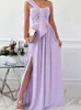 Summer High Slit Cutout Maxi Party Dress Elegant One Shoulder Solid Color Dress Asymmetric Women Long Wedding Evening Sexy Robes L220601