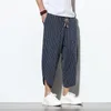 Herrbyxor baggy bomullslinne harem koreanska vintage randiga kvinnor hiphop plus storlek bred benbyxa pantalon 220826