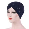 Beanies Women Head Wrap Casual Bead Forehead Cross Muslim Hats Accessories Beanie Turban Fashion Chemotherapy Cap Solid Western Style Chur22