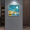 壁時計スクエアクロックモダンファッションライトラグジュアリーミュートリビングルームベッドルームクォーツ時計壁