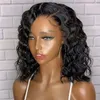 Perruque Lace Front Wig synthétique ondulée courte, couleur noire 1B, perruque Bob en Fiber résistante à la chaleur, perruques pre-plucked sans colle pour femmes