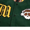 Bomber Jacket Men Skull Letters haft plastry patchwork baseball płaszcz para luźna w stylu college'u para streetwear t220728