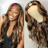 Hoogtepunten Strawberry Brown Wig Human Hair Body Wave Ombre Vu Part Wig Indian 30 Inch Full Machine Made U Shape Pruiken voor vrouwen Honey Blonde geen kant