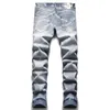 2022 Summer Street Ripped Hole Men's Jeans Fashion Urban Tight Printed Cotton Denim Pants Slim Fit Mid midje Casual byxor