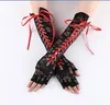 Fingerless Lace Up Long Gloves Costume Accessories Party Black Elbow Glove Steampunk Gloves Stretchy Arm Warmer for Women Girls