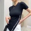 T-shirt das mulheres Verão Est Forma Split Fork Zipper Mulheres Irregulares Casual Manga Curta Tops