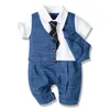 Clothing Sets Formal Dress Romper Socks Shoes Hat Bow Tie 5 Piece A Set Born Gentleman Baptism Suit Baby Boys ClothesClothing