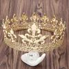 Barokowy vintage królewski króla dla mężczyzn Pełny okrągły kawałek wielki złoty tiary i korony PROM COSTUMES Hair Akcesoria Mężczyźni H2208961716