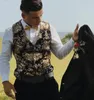 رجالي الذهب المعدني paisley المطبوعة steampunk سترة واحدة الصدر الخامس الرقبة الزفاف الخدد