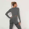 Mode Nouveau Sans Couture Tricoté Serré Yoga Ensemble Deux Pièces Femme Formation En Plein Air Taille Ventre Pantalon Courir Sport Manches Longues J220706