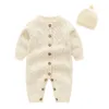 Jumpsuits Turn-down Collar Infant Baby Boy Rompers Spring Autumn Long Sleeve Pure Color Born Knit ClothesJumpsuits