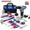 WorkPro 178 PC Home Tool Kit met 12V draadloze boor elektrische schroevendraaier draadloze stroomstrijder DC Lithium-ion batterij T200916