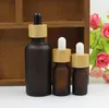 Frosted Amber green Glass Dropper Bottle 5ml 10ml 15ml 30ml 50ml 100ml with Bamboo Cap 1oz Wooden Essential Oil Bottles SN4354