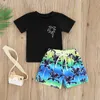Kläder sätter baby pojkar 2 st sommarkläder kort ärm t-shirt toppar elastiska midjeband shorts set kläder hawaii outfit strandkläder av kläder