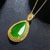 Collier de jade naturel Hetian jade vert pendentif ovale collier rétro unique or artisanat charme bijoux en argent pour femmes colliers de jaspe
