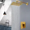 Wall Mount Golden Shower Faucets Set Ultrathin Rainfall Gold Shower Hot Cold Water Mixer Tap Bathroom