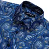 Camisas de vestir para hombres Barry.Wang 4XL Luxury Teal Blue Paisley Seda Hombres Manga larga Flor casual para camisa ajustada BY-0035Men's