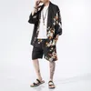 MRGB Crane Graphic Summer Men passen bij korte mouw Hanfu Cardigan Kimono zonnebrandcrème Otenized shorts Shirts Men S Kleding 220621