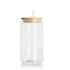 US Stock 12oz 16oz Sublimation Glass Cola Can Tumbler Clear Clear Frosted Jar with Bamboo Lid Wide Mouth Beer Cup Party Wine Tumblers