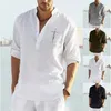 Vente en gros - 2022 nouveaux hommes chemisier décontracté coton lin chemise hauts amples à manches longues t-shirt printemps automne décontracté beaux hommes chemises