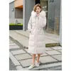 겨울 다운 코튼 코트 여성 새로운 한국 패션 후드 가드 모피 칼라 따뜻한 허리 밴드 슬림 긴 면화 외부웨어 탑 L220730